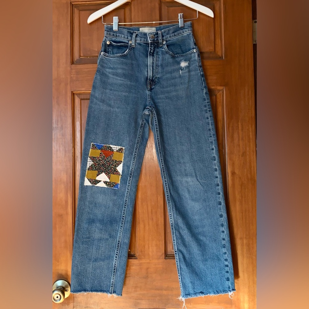 EVERLANE Way High Jeans in Distressed Boho Patchwork Upcycled 24